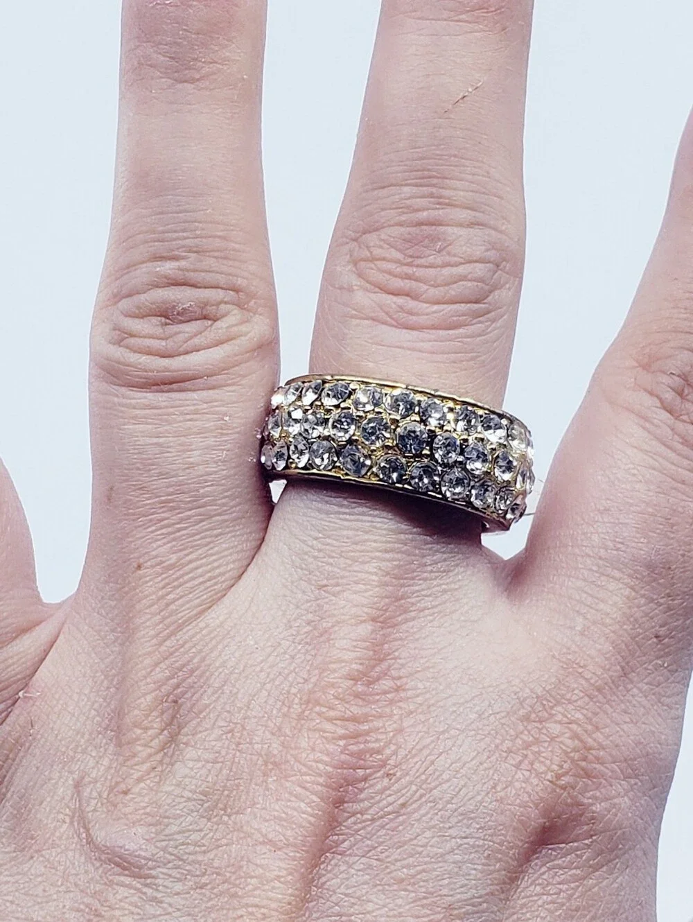 NWT Crystal Pave Wide Band Ring in Gold Tone Electro Plated Sz 8.5